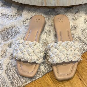 A New Day Cream Woven Pearl Slide Sandals